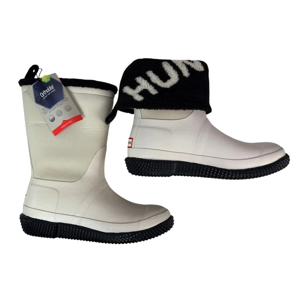 Hunter Original Slipper Snow Boot Womens 8 Insulated Foldable Cuff White Willow